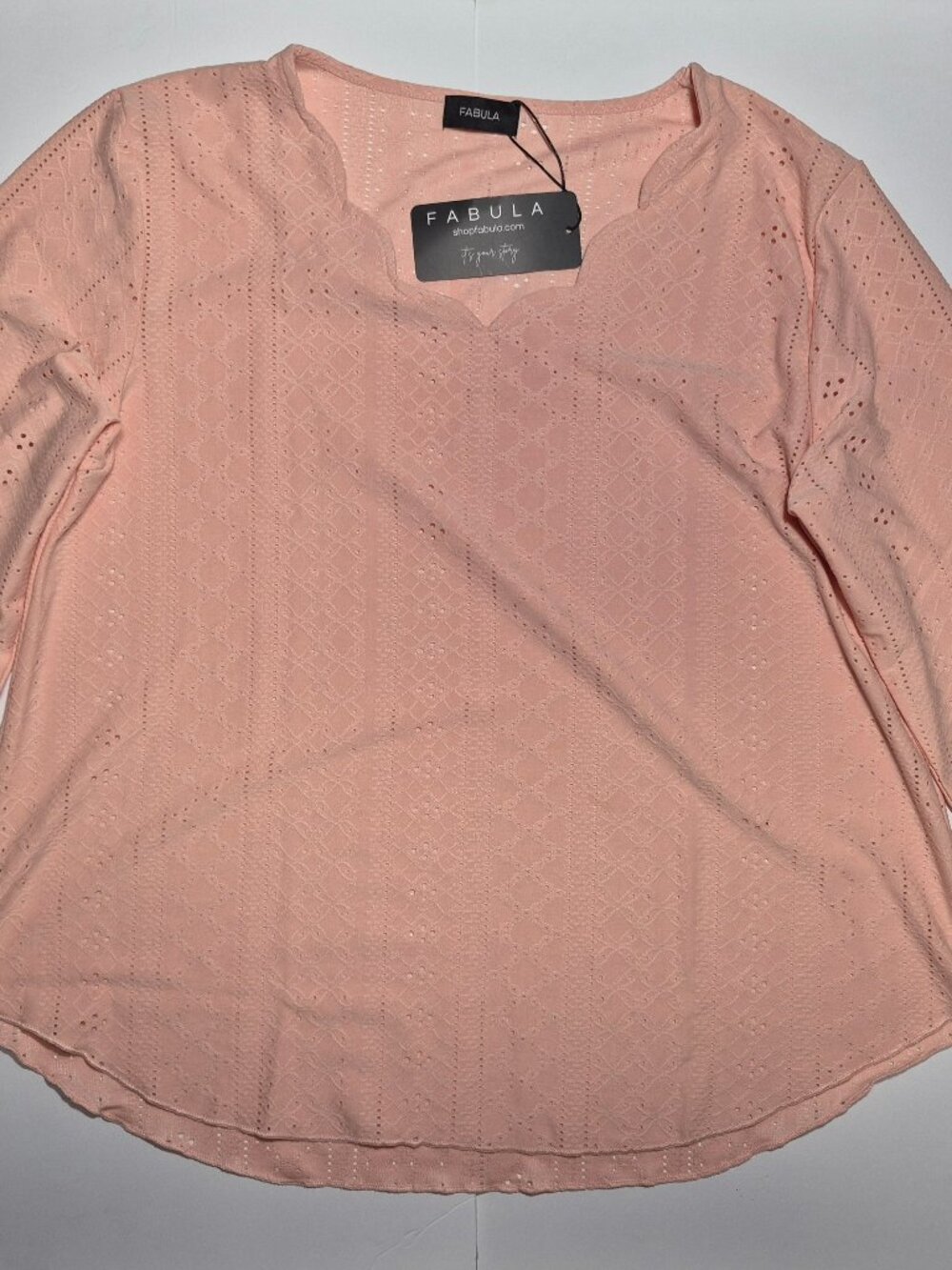 FABULA PINK Pointelle Knit Long Sleeve V-Neck Top Blouse Women's  Size L. NWT